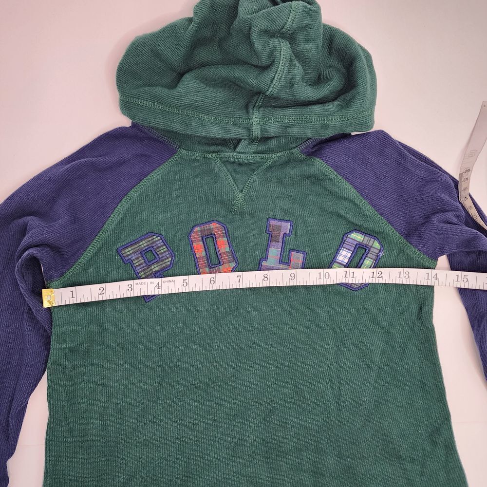 Polo‎ Ralph Lauren Hoodie Pullover Boys 6 Green Plaid Thick Waffle Knit - Picture 4 of 9